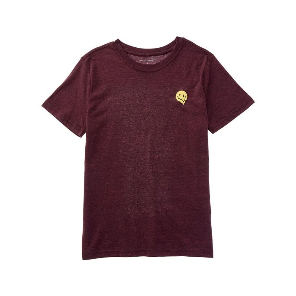 Threads 4 Thought Boys  Melting Smiley Embroidery T-Shirt, Red